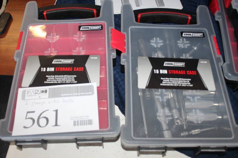 lot 561 image: Lot of (2) Tool Shop 15-Bin Storage Cases w Tools