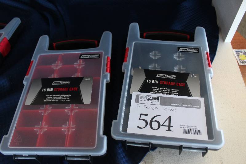 lot 564 image: Lot of (2) Tool Shop 15-Bin Storage Cases w Tools