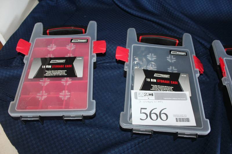 lot 566 image: Lot of (2) Tool Shop 15-Bin Storage Cases w Tools