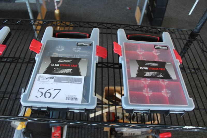 lot 567 image: Lot of (2) Tool Shop 15-Bin Storage Cases w Tools