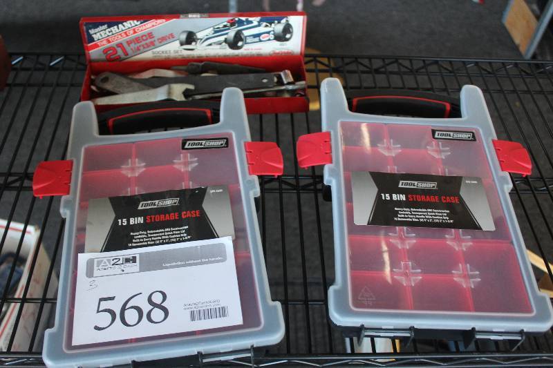 lot 568 image: Lot of (2) Tool Shop 15-Bin Storage Cases w Tools
