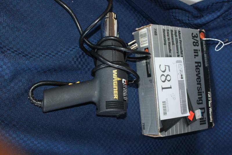 lot 581 image: Lot of (2) Power Tools Including 1) Black & Decker 38 Reversing Drill AND 1) Wagner Heat Gun