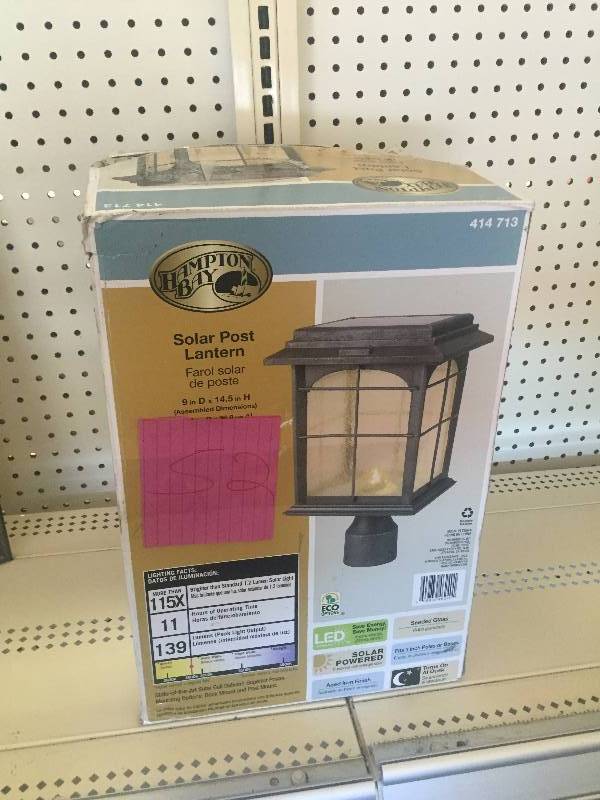 Hampton Bay Solar Outdoor Hand-Painted Sanded Iron Post Lantern with Seedy Glass Shade
