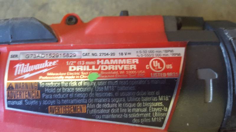 Milwaukee M18 FUEL 18-Volt Lithium-Ion Brushless 12 in. Hammer DrillDriver (Tool-Only) used working conditions Model # 2704-20