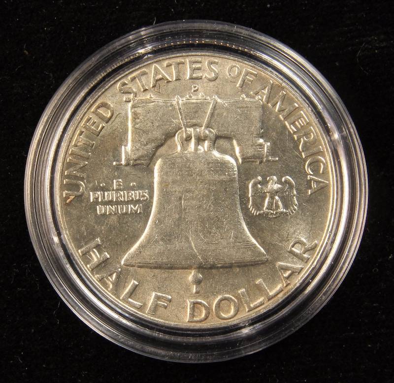 1960-D FRANKLIN SILVER HALF DOLLAR XF IN AIRTITE HOLDER