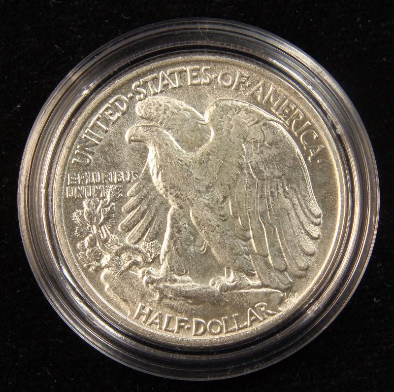 1943 WALKING LIBERTY SILVER HALF DOLLAR UNC IN AIRTITE HOLDER
