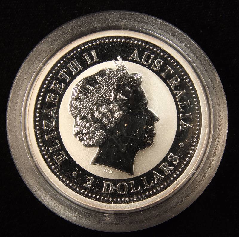 AUSTRALIA 2006 YEAR OF THE DOG 2 OZ. 999 SILVER COIN IN ORIGINAL GOVERNMENT CAPSULE