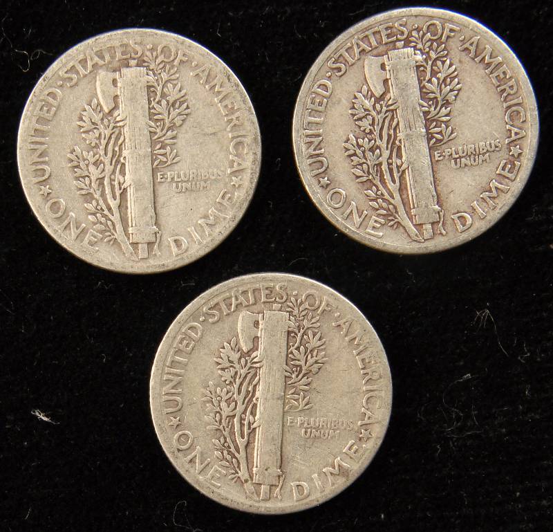 MERCURY SILVER DIME LOT OF THREE COINS 1942 1940 1943