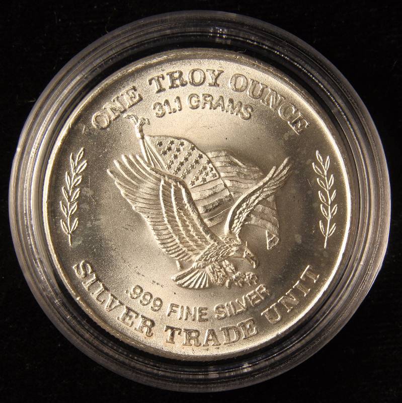 1 TROY OZ. .999 FINE SILVER ROUND SILVER TRADE UNIT 1981 US ASSAY OFFICE SAN FRANCISCO PRE- EAGLE IN AIRTITE