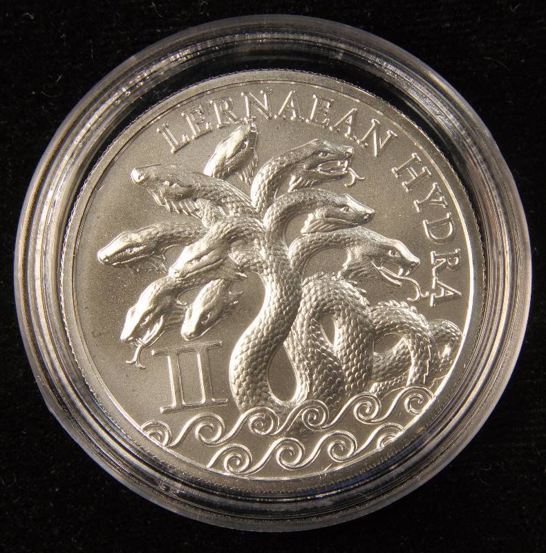 1 TROY OZ. .999 FINE SILVER ROUND 12 LABORS OF HERCULES II LERNAEN HYDRA IN AIRTITE
