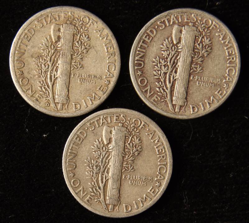 MERCURY SILVER DIME LOT OF THREE COINS 1945-D 1944 1941
