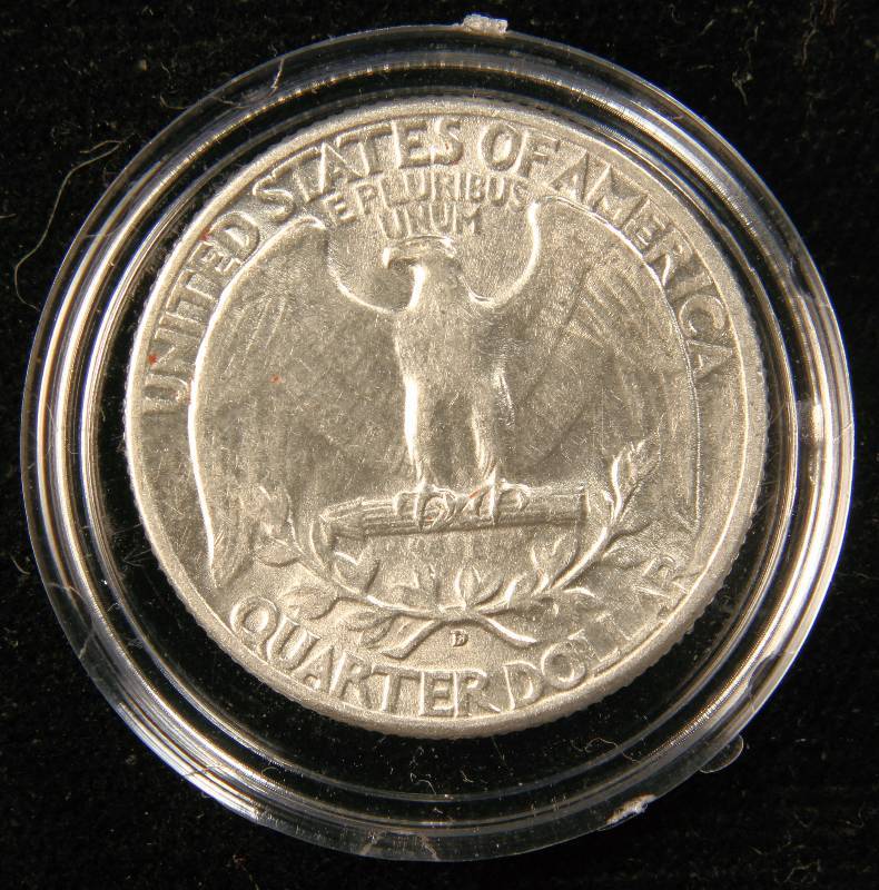 1945-D WASHINGTON SILVER QUARTER UNC IN AIRTITE