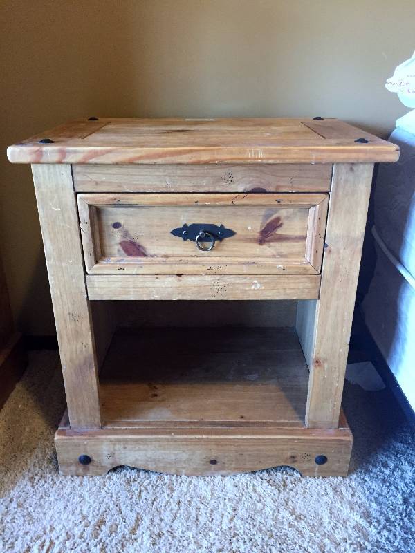 lot 14 image: Gorgeous Hacienda Mission Spanish Revival Knotty Pine Night Stand with Draw & Iron Accents  #1 Matches Lot 13 & 15