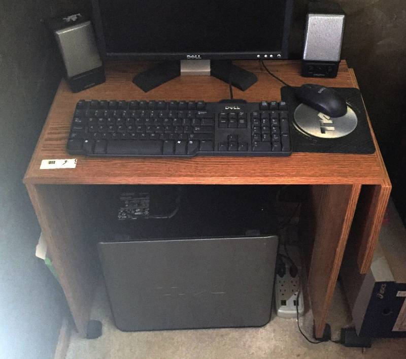 lot 9 image: Portable Spacesaver Drop Leaf Computer Desk Workstation Tuckaway Crafting Projects Table On Wheels - Great for Dorm Room or Bedroom (Computer Equipment Not Included)