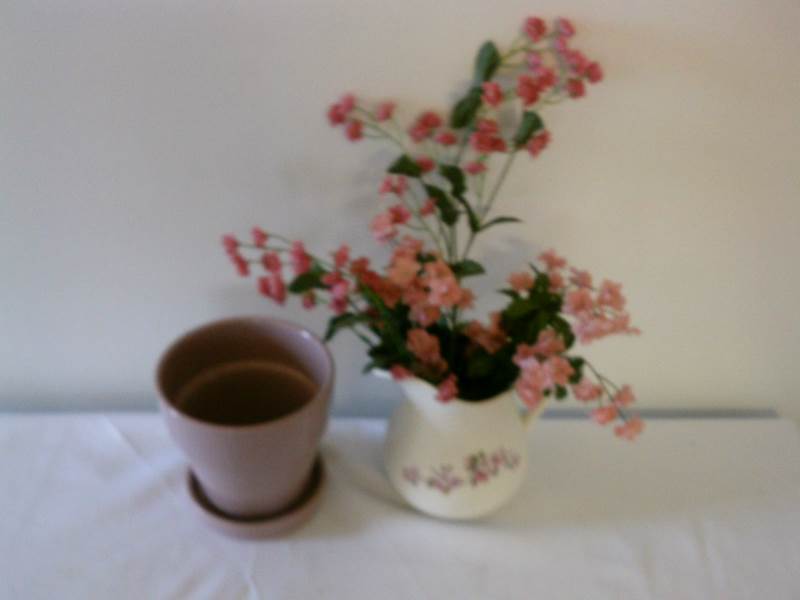 lot 41 image: Pitcher with Pink Flowers and flower pot