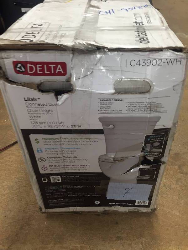 lot 7 image: Delta Toilets Lilah 2-piece 1.28 GPF Elongated Toilet in White C43902-WH