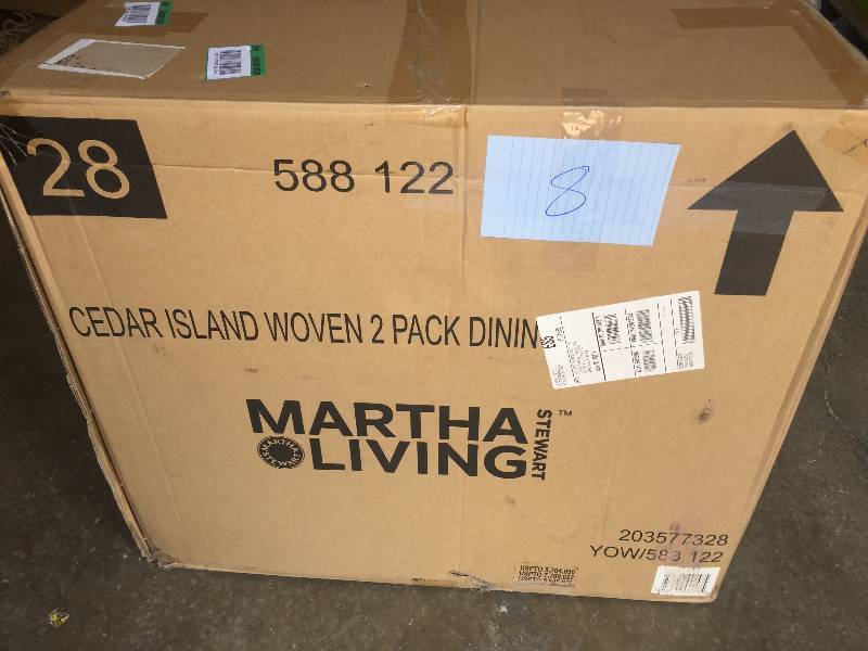 lot 8 image: Martha Stewart Living Cedar Island All-Weather Wicker Patio Dining Chair with Dragonfruit Cushion