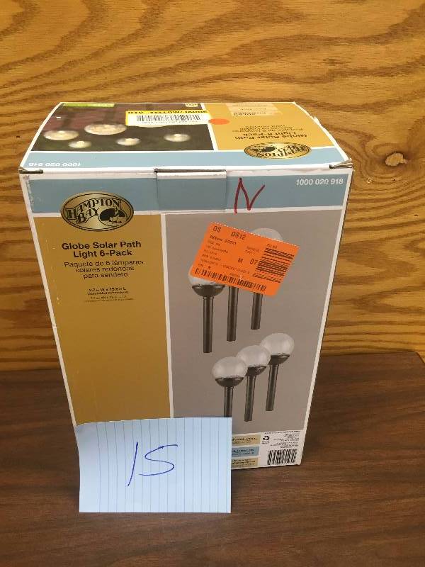 lot 15 image: Hampton Bay 2-Light Solar Remington Bronze Cracked Glass Globe Path Light (6-Pack)