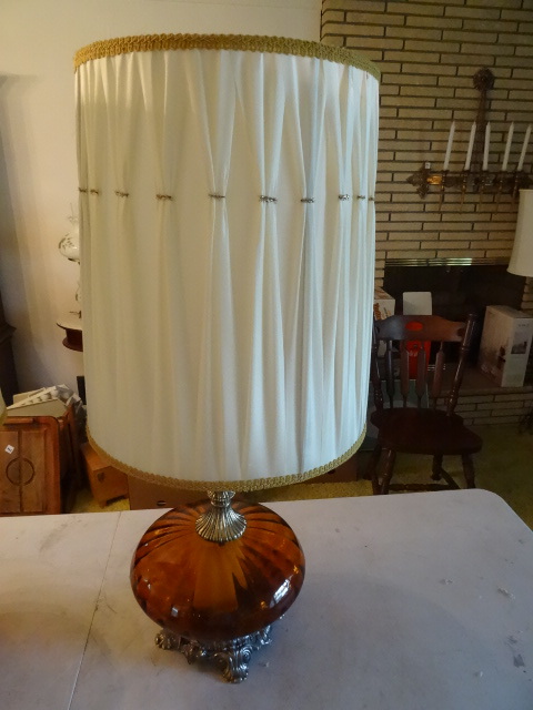 Pair of Vintage 33 Amber Glass Lamps