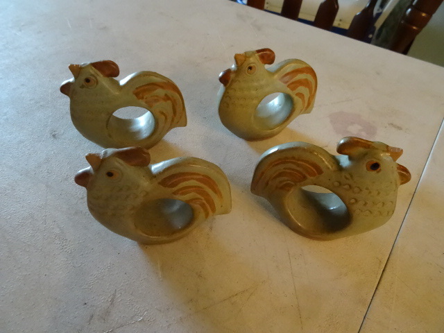 Set of 4 Pottery Rooster Napkin Holders