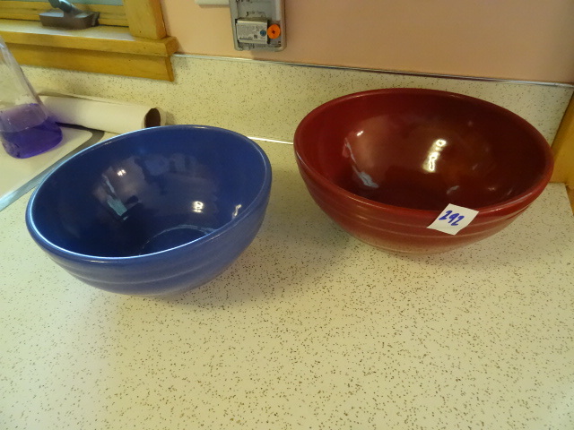 Pottery Mixing Bowls Blue and Burgundy