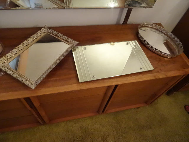 3 Mirrored Dresser Trays and Brush