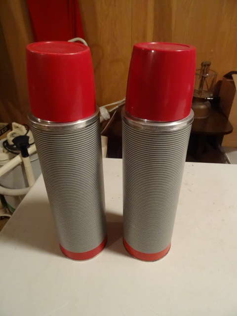 2 Vintage Red Top Polly Thermos