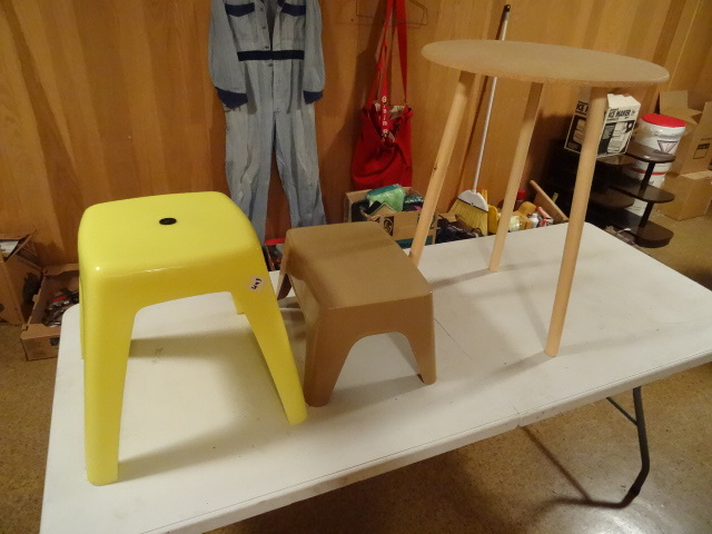2 Plaster Step Stools and Round Table