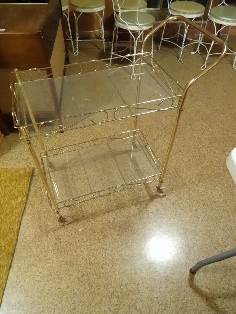 Bar Cart, Glass and Brass