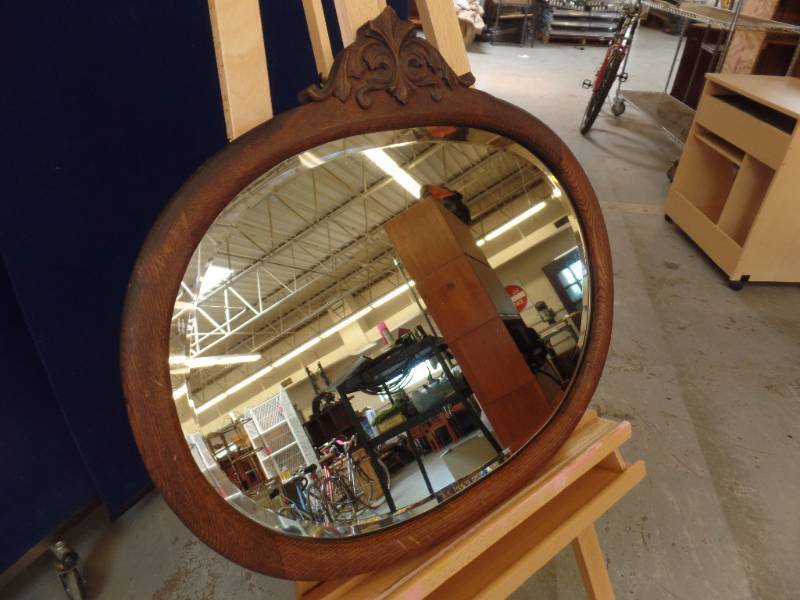 Oval Mirror with Quarter Sawn Oak Frame