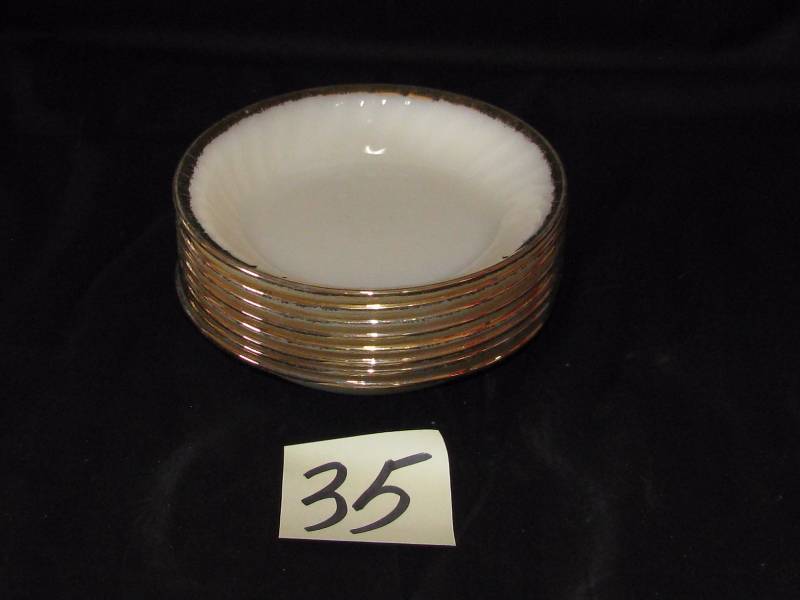 lot 35 image: Fire King Golden Anniversary Soup Bowls