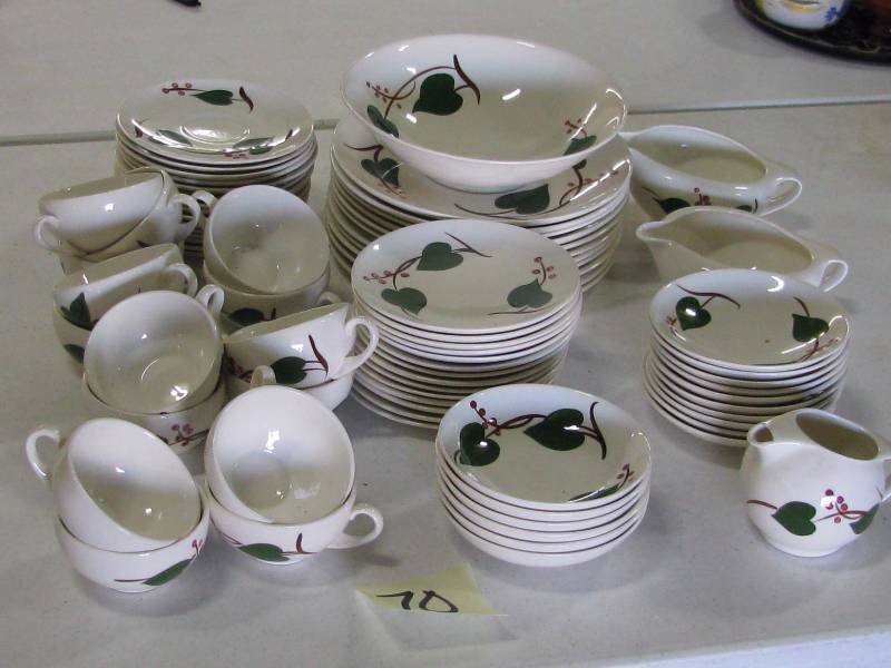 lot 70 image: 75 Piece Blue Ridge Pottery Ivy Dinnerware