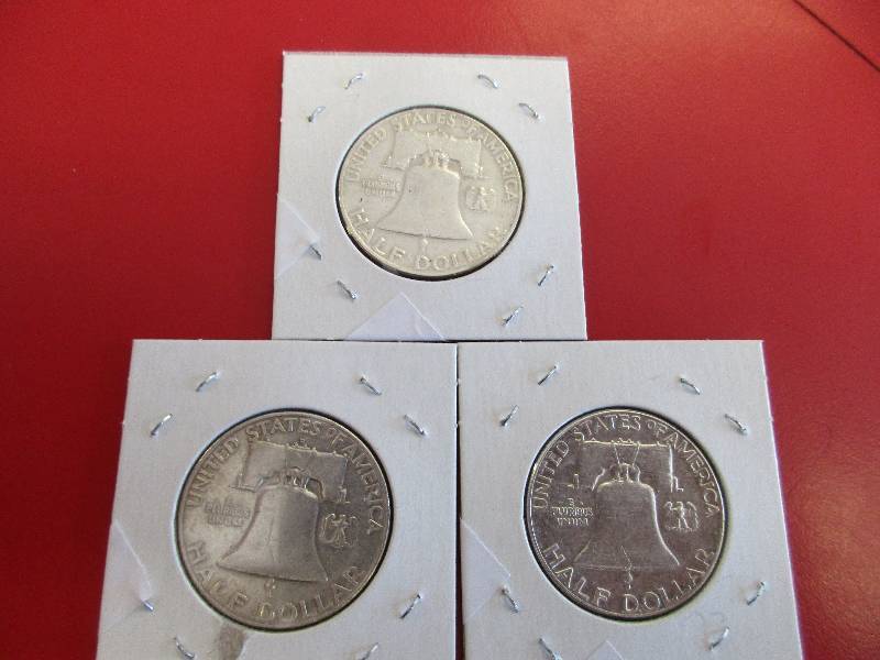 Lot #40 - 1958-D, 1960-D and 1960-P Franklin Half Dollars.