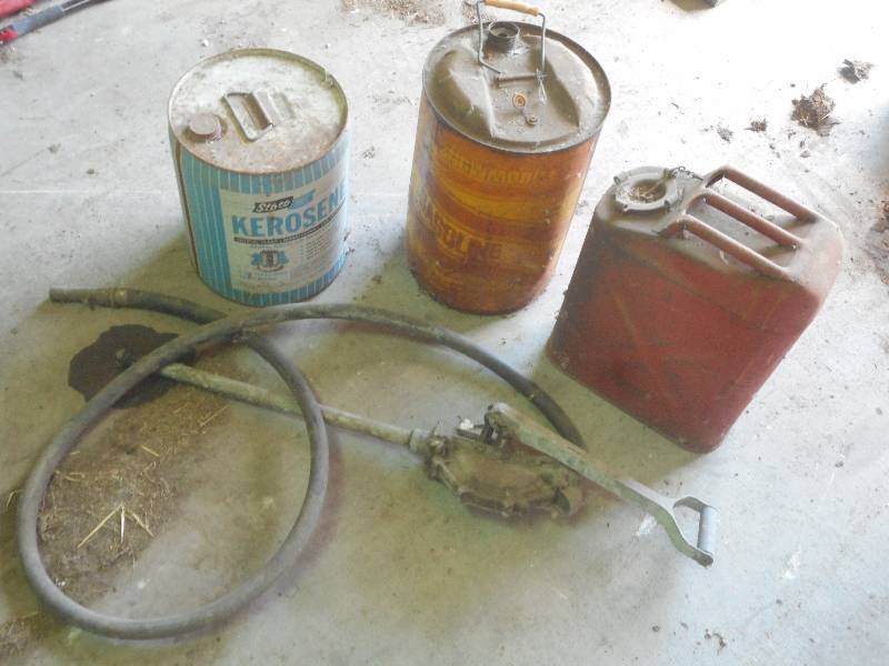 lot 8 image: Lot Of Barrel Pump & Vintage Fuel C...