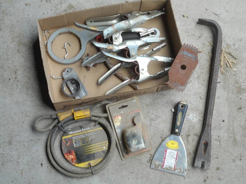 lot 52 image: Flat Of Assorted Clamps, Hand Tools...