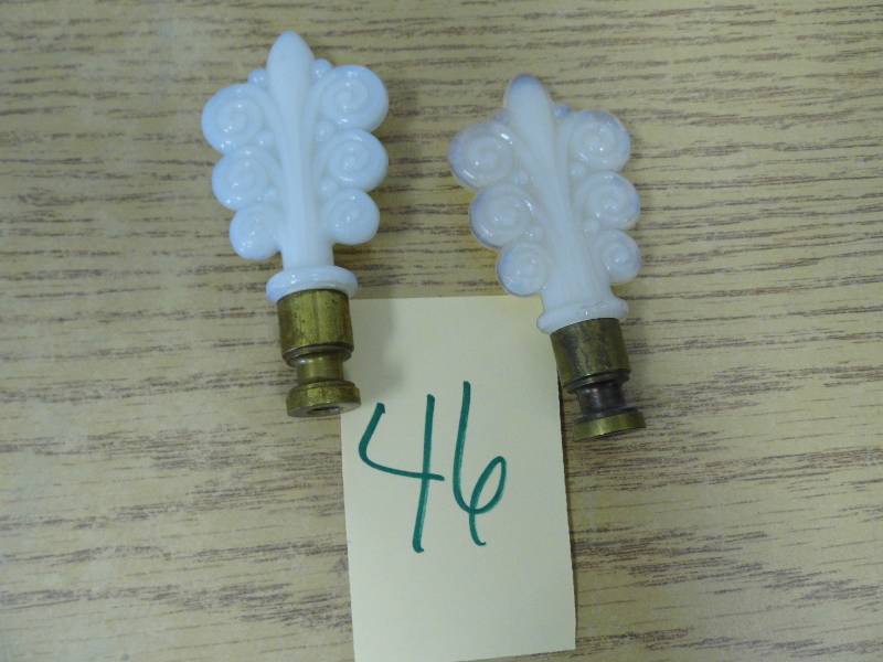 2 White Glass Finials