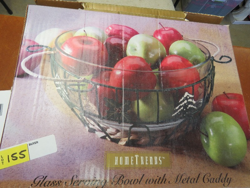 Glass serving bowl with metal  caddy