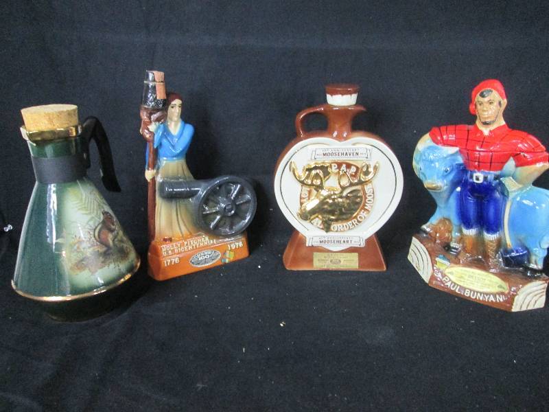 lot 152 image: Paul Bunyan, Molly Pitcher, Moose Lodge & Jim Beam Chipmunk Decanters.