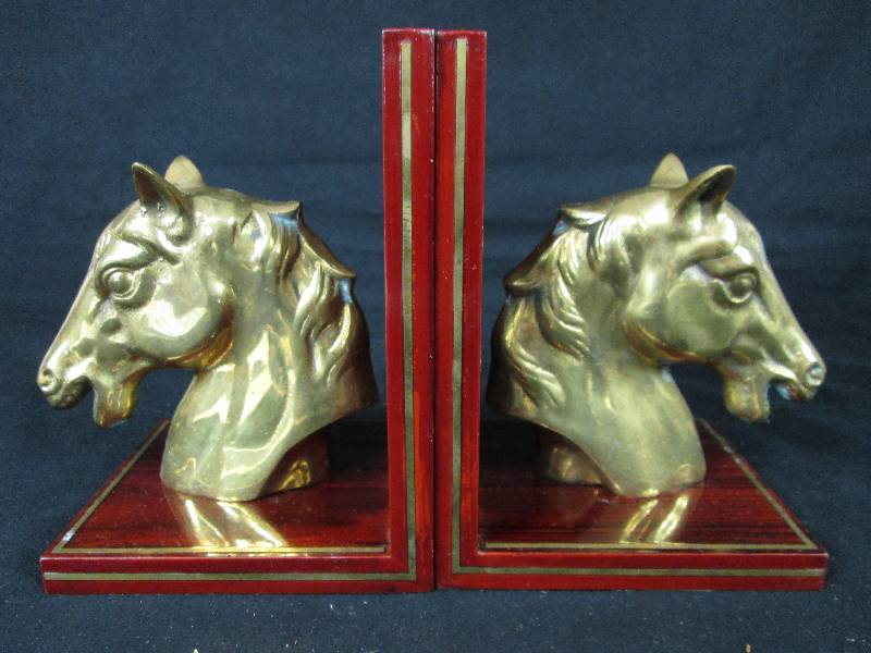 lot 30 image: Brass HORSE Head Bookends