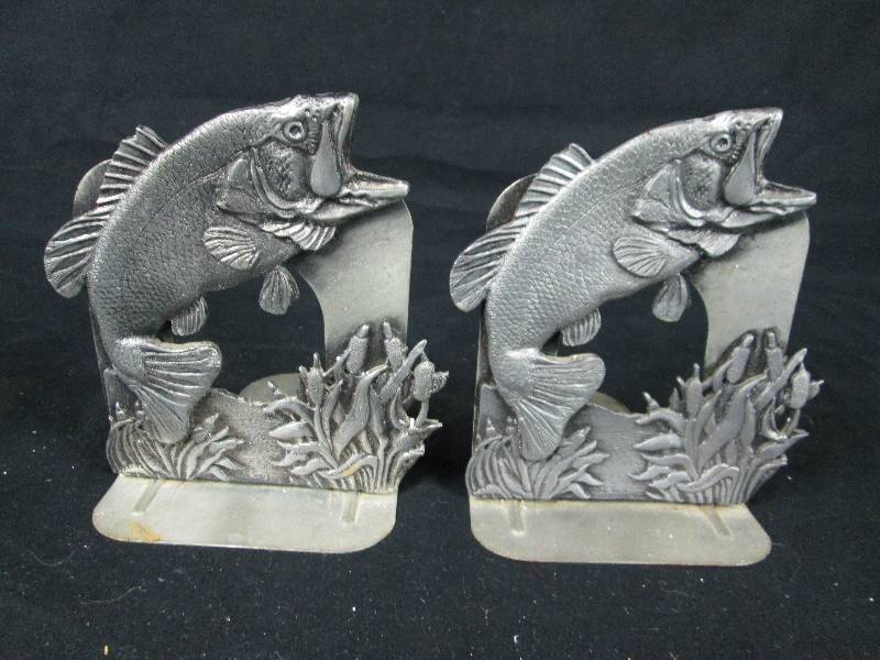 lot 43 image: Pewter Bass Bookends