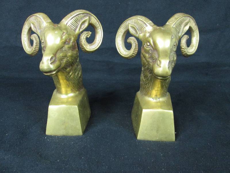lot 47 image: Cast Ram Head Bookends