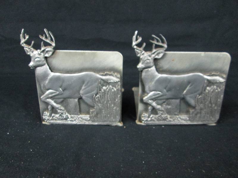 lot 49 image: Pewter Deer Bookends