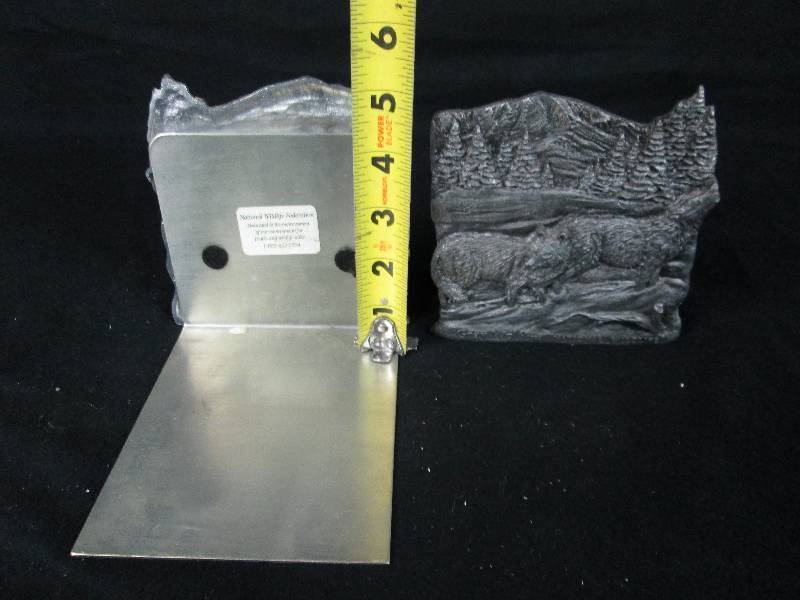 lot 50 image: Pair of Pewter Wolf Bookends