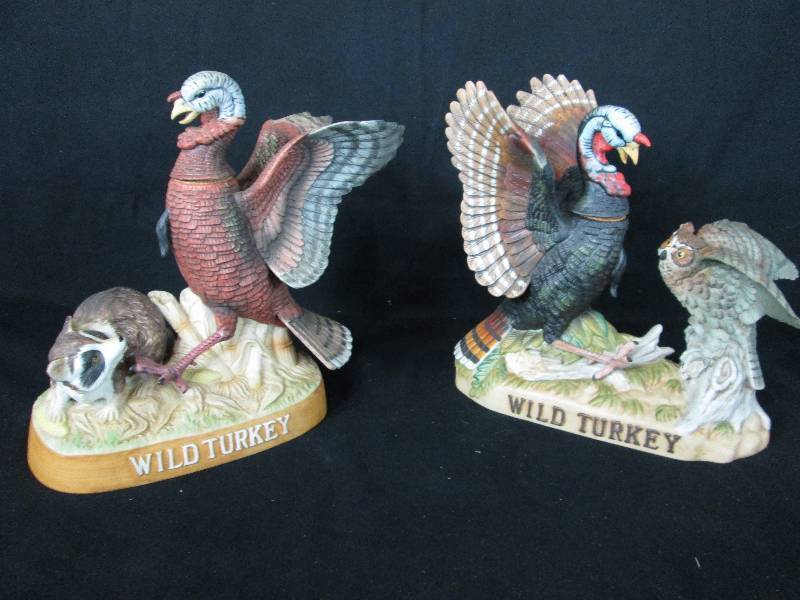 lot 96 image: Wild Turkey Whiskey Decanters Owl &  Raccoon