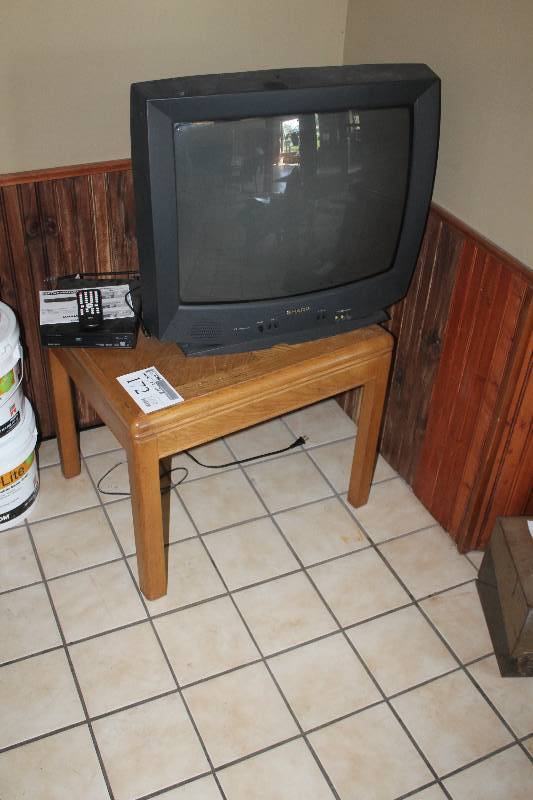 lot 172 image: Lot of Furniture & Electronics Including Table, Sharp TV w Remote, Magnavox MDV2300 DVD Player