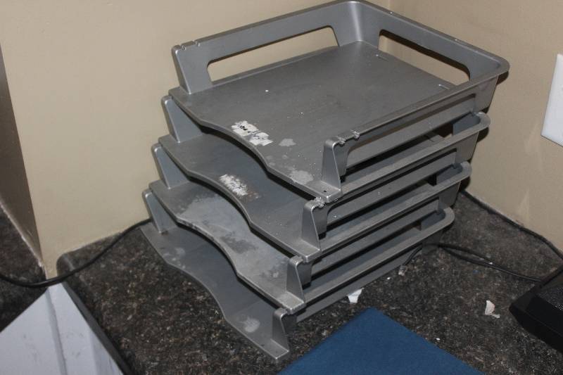 lot 222 image: Lot of Remaining Items on Counter Including Desktop File Inboxes, Push-pin Board