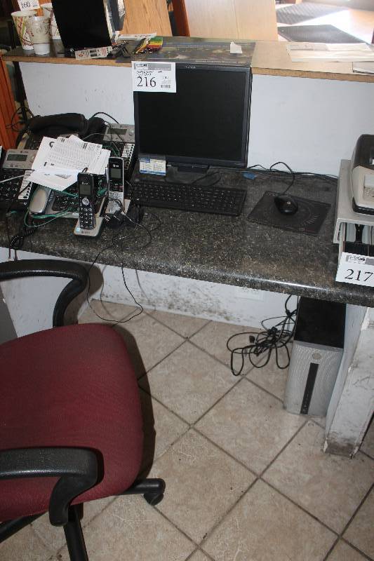 lot 216 image: Lot of Computer Equipment w Chair Including HP Pavilion Desktop, Planar Monitor  Seller Stated Operational