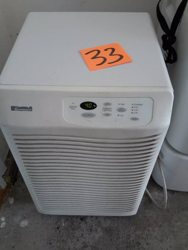 Kenmore Dehumidifier.  Says 65 pt capacity,  Think more like 40pts., but Im not sure that is correct.. Tested and turns on.