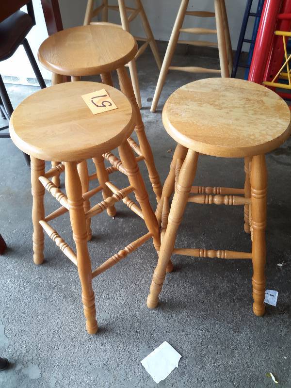 3, Bar stools.. Pine wood.. Swivel Seats.. 29 in seat height.