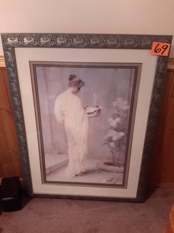 Nice Lady carrying bowl picture.. Nice frame.. Approx 24in x 36in.